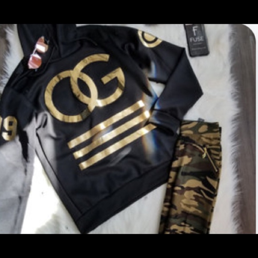 Gold and black OG hoodie pants av. Fuseclothes.com